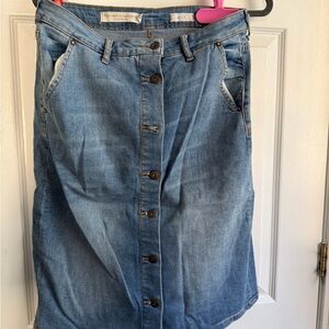 Anthropologie Blue Denim Midi Skirt